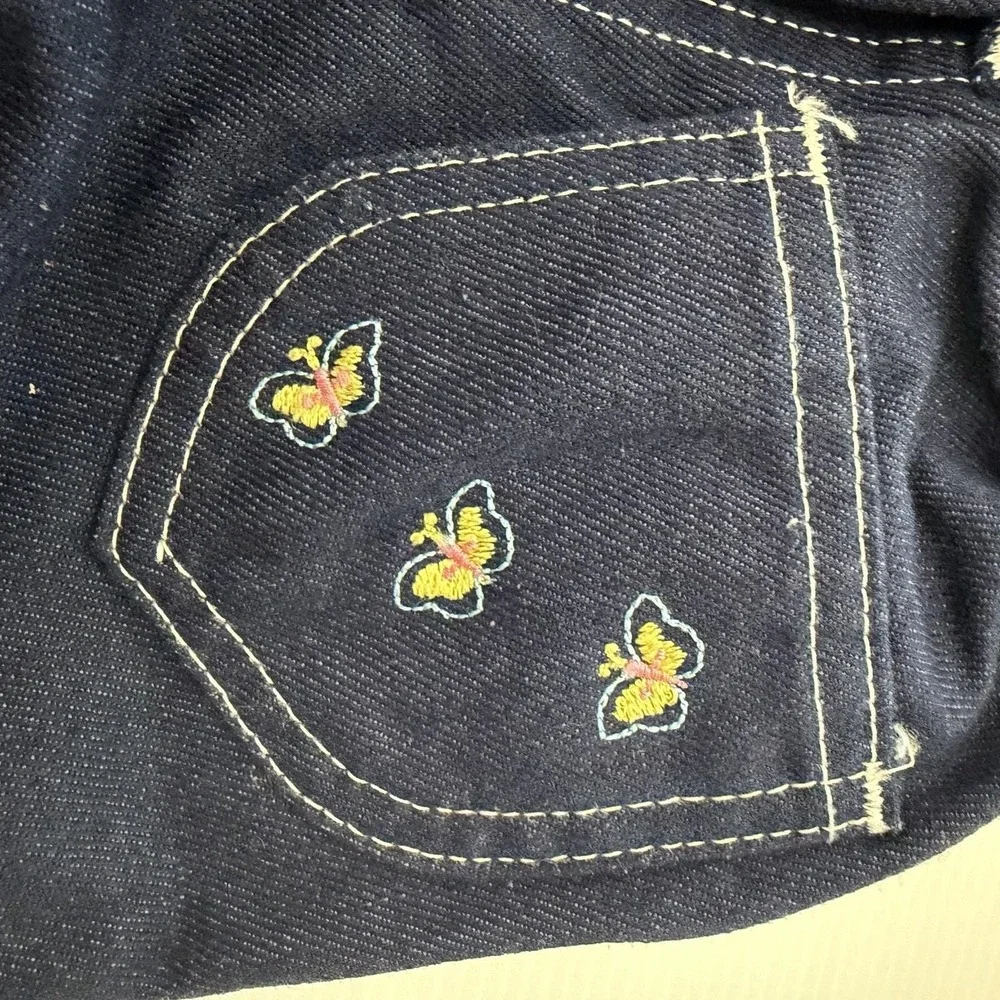 Vintage Sears Perma-Prest Toughskins Girls Embroidered Butterfly Jeans Sz 6 Slim